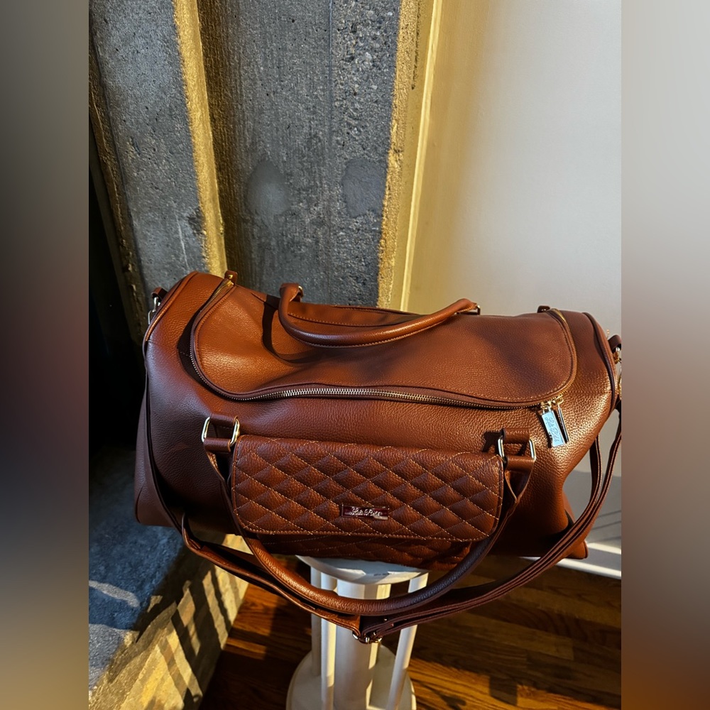 Luli Bebe Monaco Travel Bag in Caramel Brown. Vegan Leather.